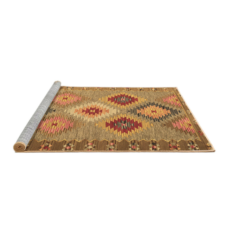 Tapis contemporains brun lavable à la machine 2583, Rond 5 pi