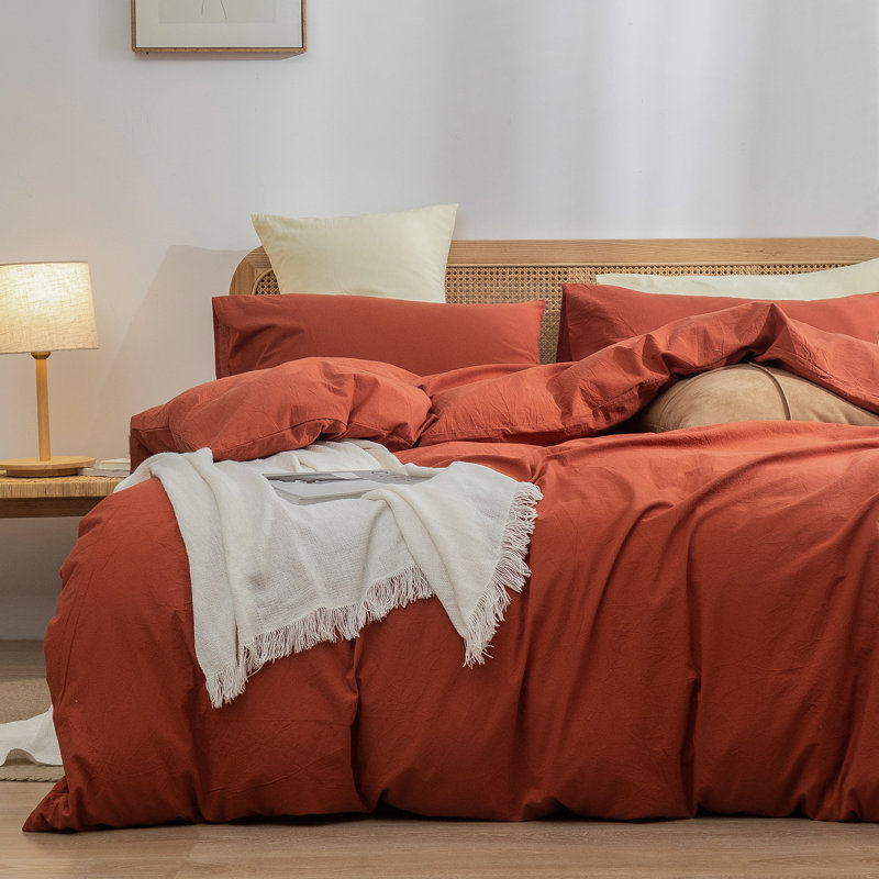BESTOUCH Duvet Cover Set 100% Washed Cotton Linen Feel Lightweight, Queen Duvet Cover + 2 Standard Pillowcases