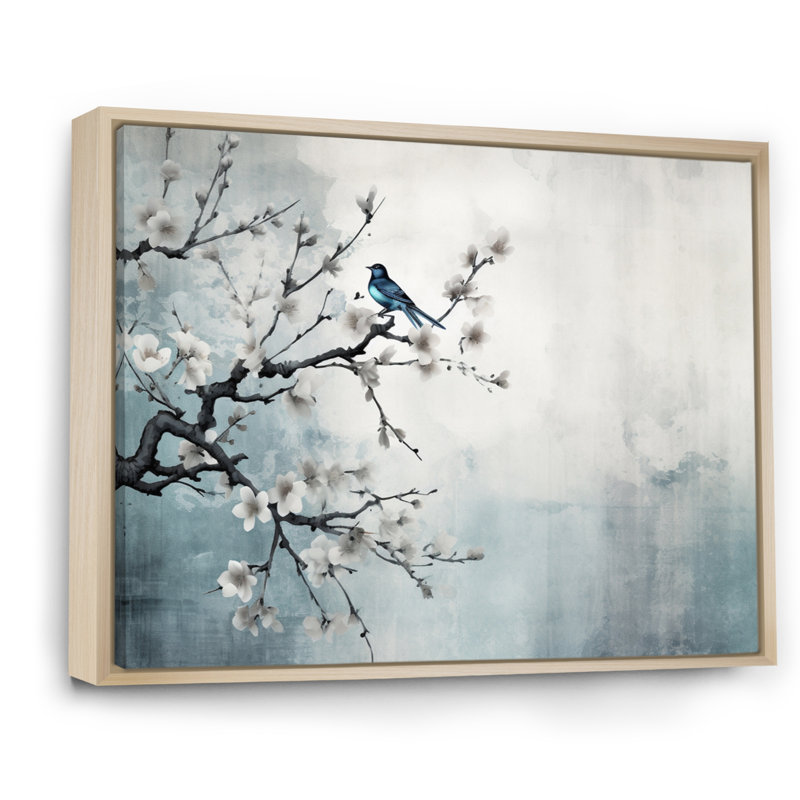 Art asiatique, Sumi oiseau sérénité, art asiatique, H 12 po x l 20 po x P 1 po, Cadre flottant érable