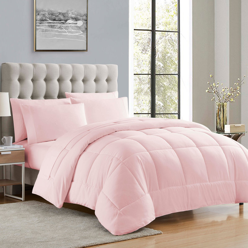 All Season Bed-in-A-Bag 5pc/7pc Solid Color Comforter & Sheet Set Ultra Soft Bedding by Sweet Home Collection, Pale Pink