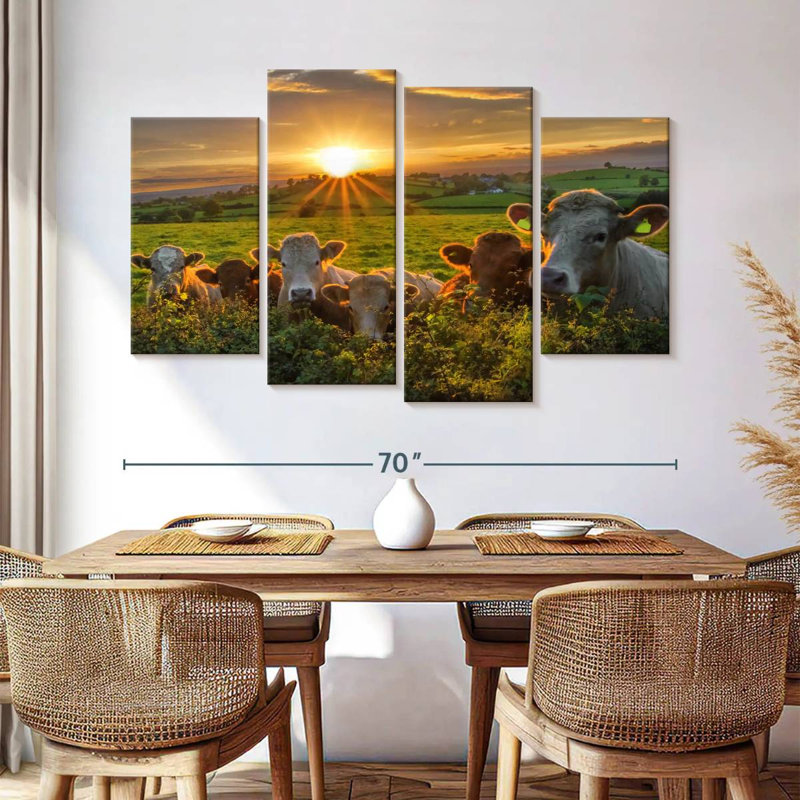 Brampt, vaches au coucher du soleil, H 42 po x l 68 po
