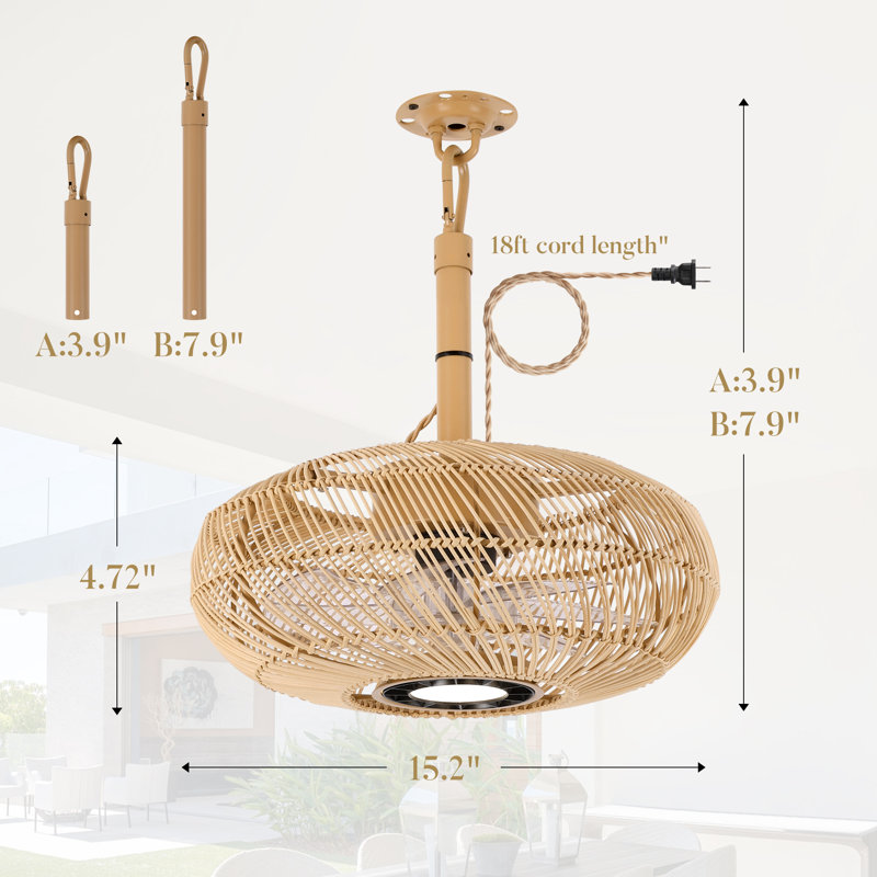 15" Boho Plug-in Ceiling Fan With Remote Control Included
