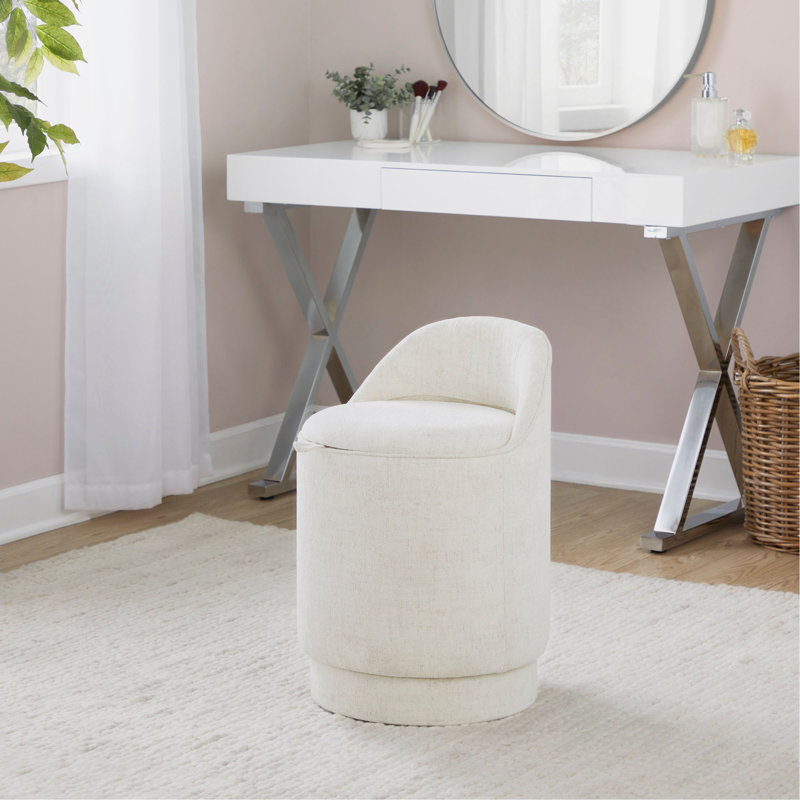 Tabouret de coiffeuse 18 po rembourré en tissu, Crème