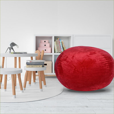 Fauteuil à billes rembourré en mousse à mémoire de forme de 5 pi, fauteuil en velours vison lavable pour enfants et adultes | Rouge cramoisi | Velours