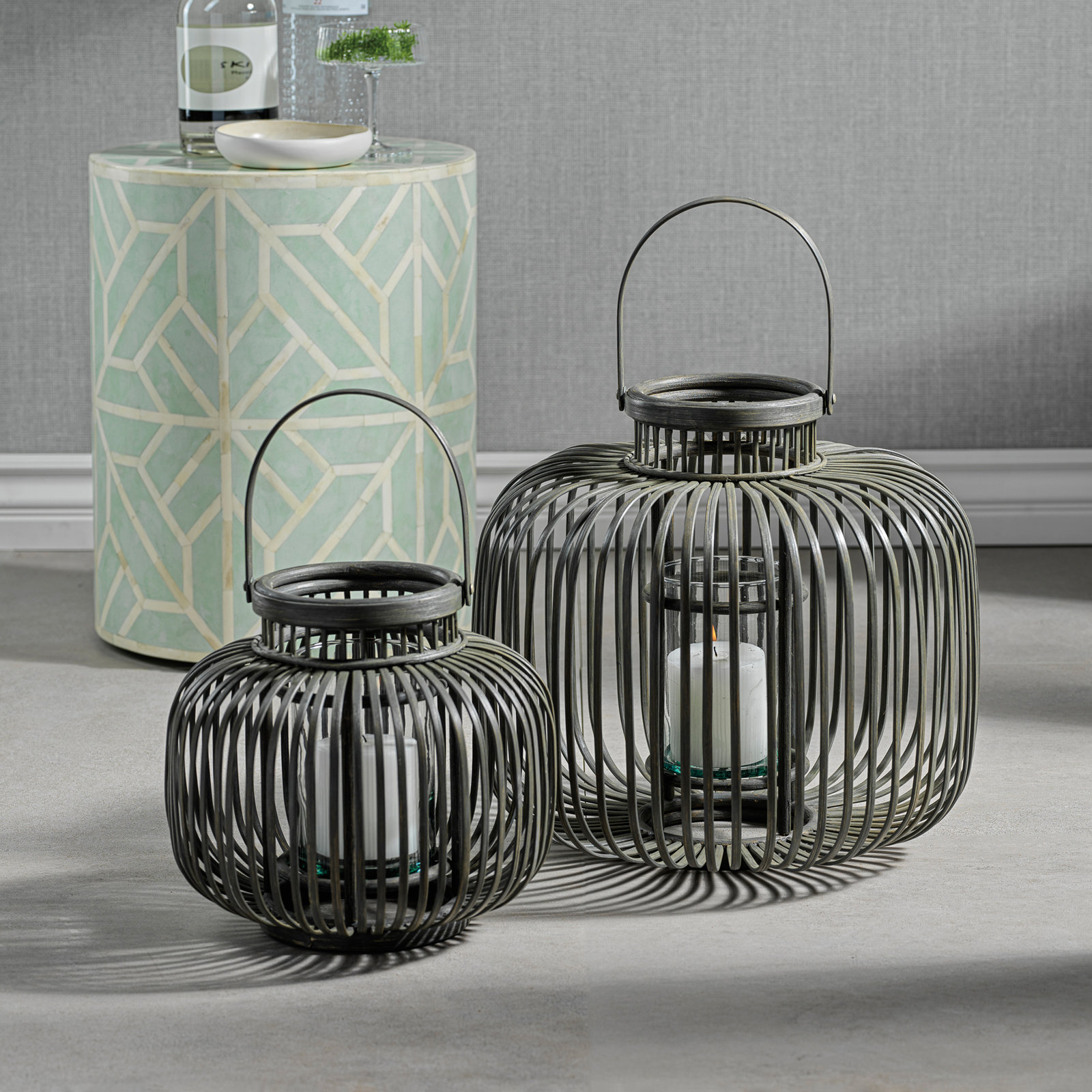 Dumai Bamboo Lantern Candle Holder, 15.25" H x 11" W x 11" D