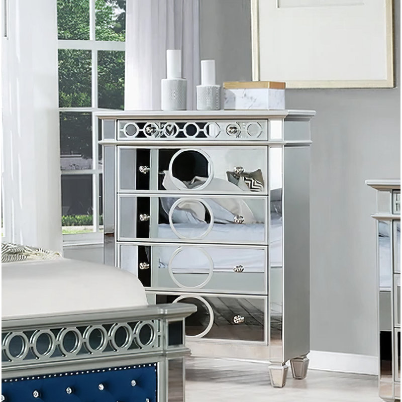 Ensemble de chambre à coucher bleue 4 pièces Iskander, Grand, Gris / argent