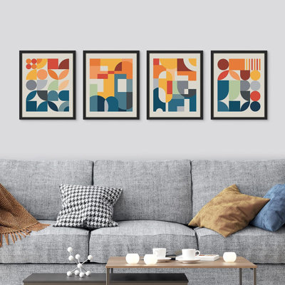" SIGNLEADER Framed Mid-Century Modern Colourful Geometric Polygons Wall Art, Set Of 4 Abstract Geometric Wall Decor Prints, Nature Wilderness Wall Decor For Living Room, Bedroom " 4 - Pieces