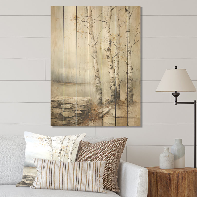 Rustic Birch Tree Charm - Bouleau sur impression sur bois, H 40 po x l 30 po