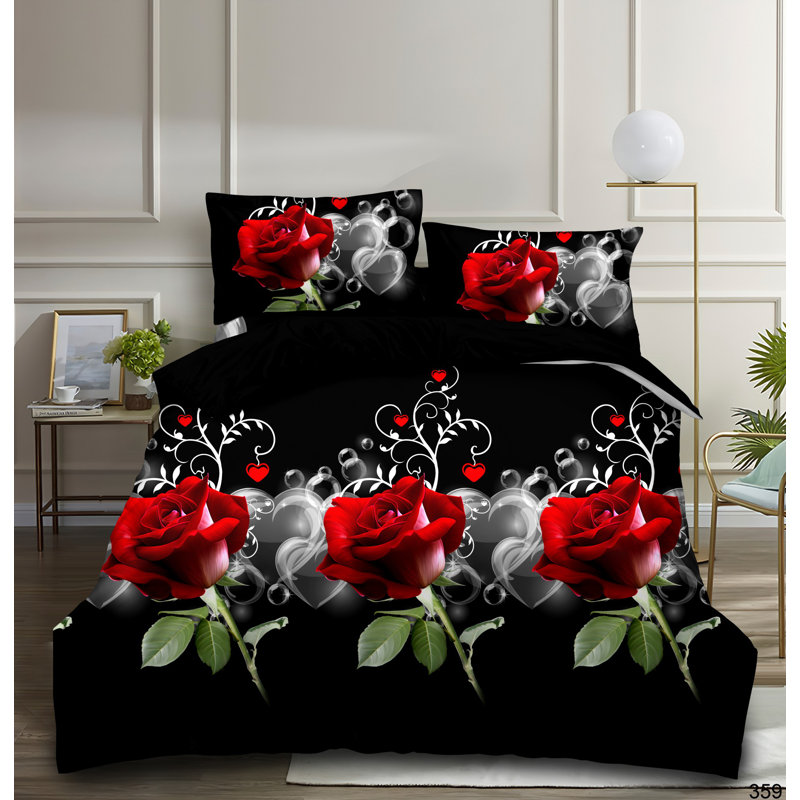 Brummett Microfiber Floral Duvet Cover Set with Pillowcases, Double Duvet Cover + 2 Standard Pillowcases