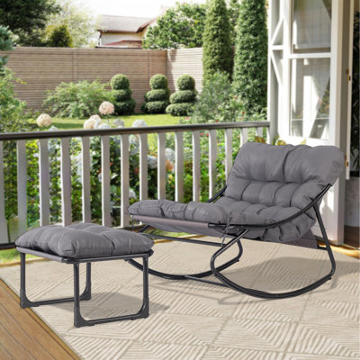 Patio Single Metal Sling Recliner Chair With Ottoman