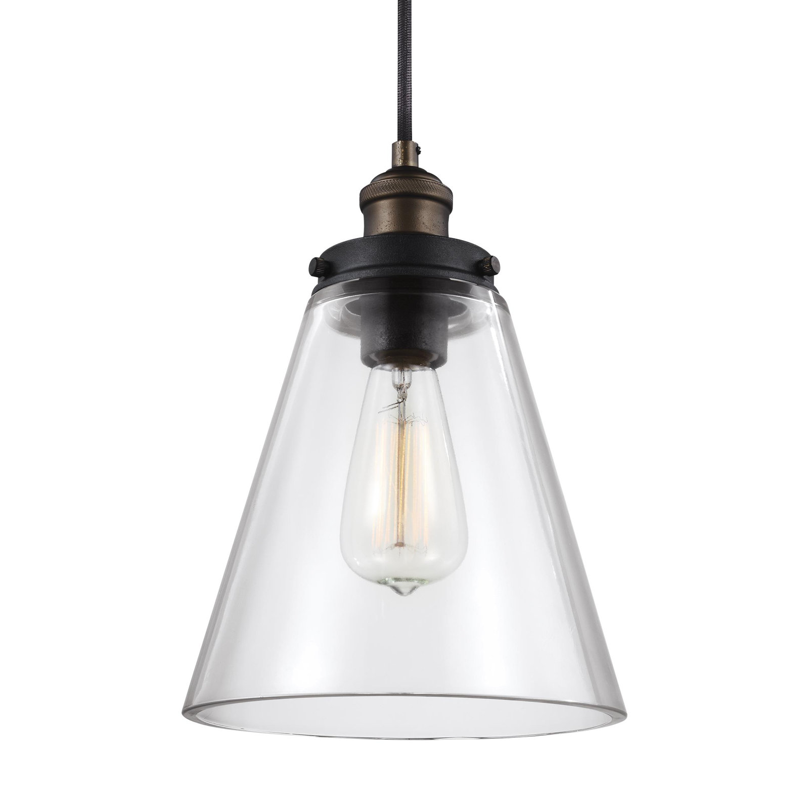 Topanga Single Light Glass Dimmable Pendant, Painted Aged Brass/Dark Weathered Zinc, 11.62" H x 8.5" W x 8.5" D