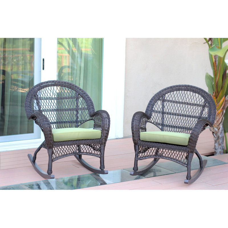 Chaise berçante en osier avec coussins Berchmans, Espresso, Vert