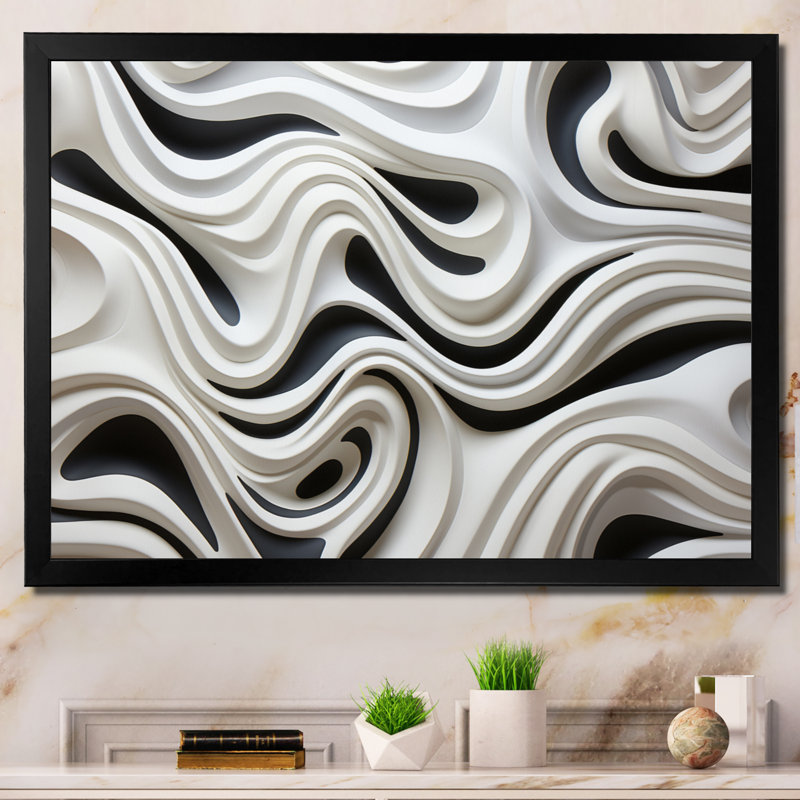«Black White Opt Optic Symphony I», reproduction sur toile, Cadre photo noir, H 24 po x l 32 po x P 1 po