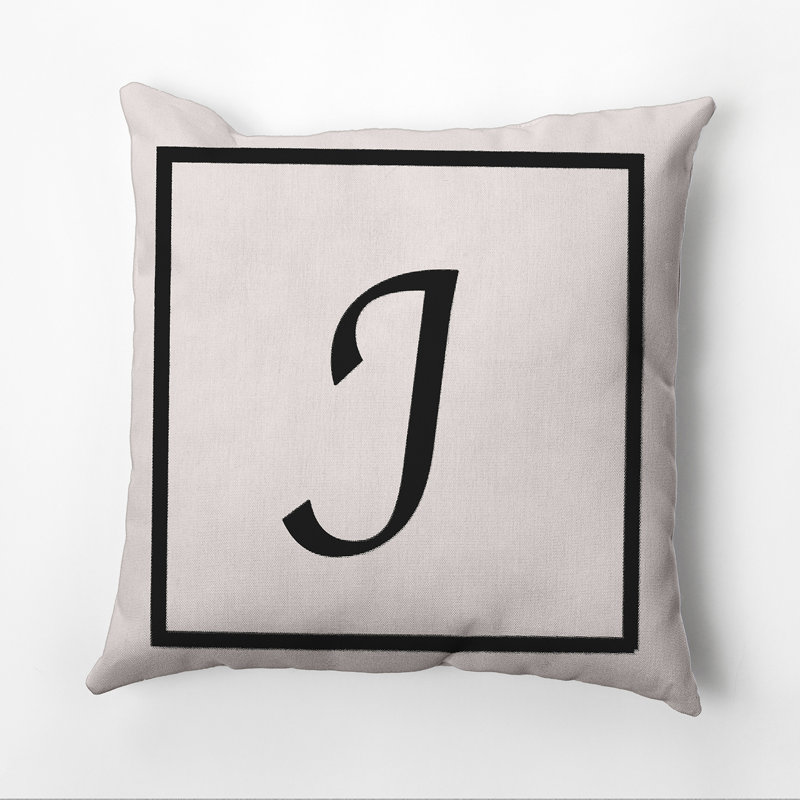 Reversible Throw Pillow, J, 26"x26", Flax/Black