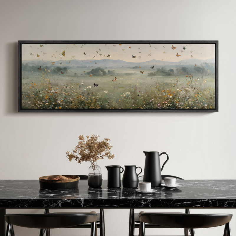 «Butterfly Meadow Panorama» pour salon ou couloir, art mural, H 20 po x l 60 po, Noir
