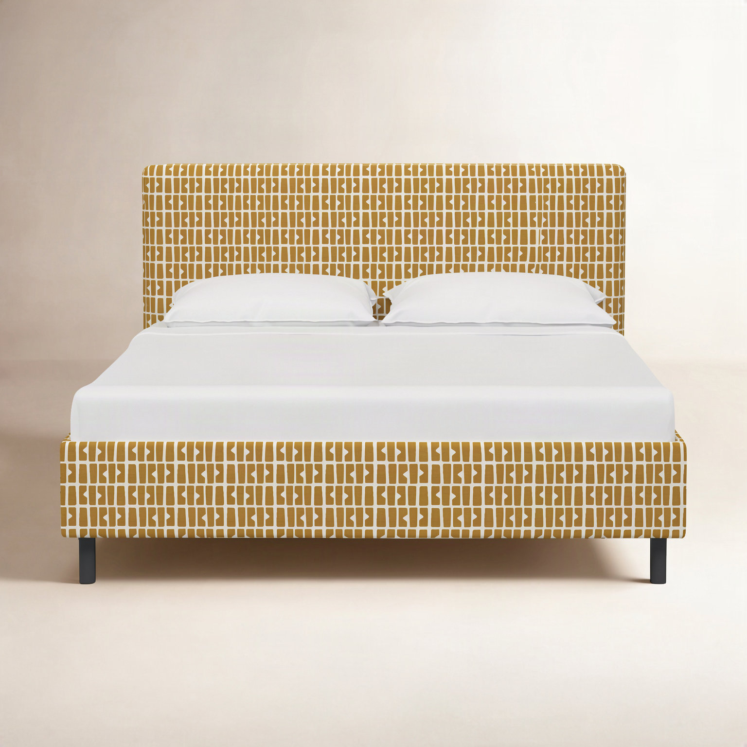 Avila Cotton Upholstered Bed, Queen, Bloc Panel Mustard