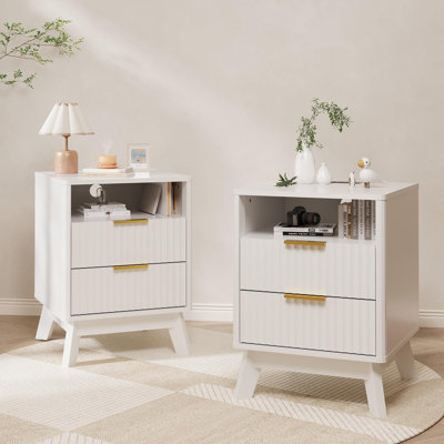 Ensemble de table de chevet 18 po avec 2 tiroirs, table de chevet moderne cannelée 18 po, blanc