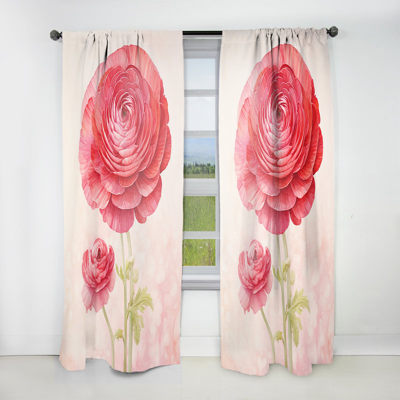 Ekanta Vintage Ranunculus Dreams II - Ranunculus Curtain - Velvet Room Darkening - 1 panel, 52" W x 63" L