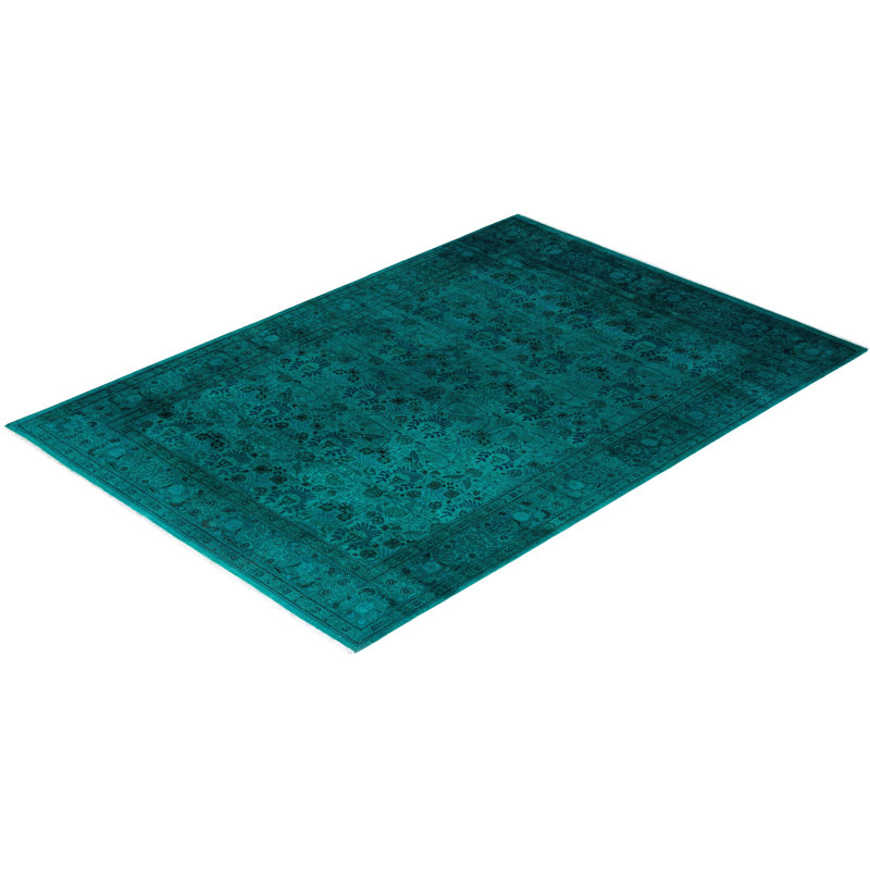 Tapis unique noué à la main de 6 pi 1 po x 8 pi 7 po Fine Vibrance - vert