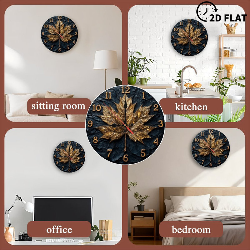 Golden Maple Leaf Stone Clock