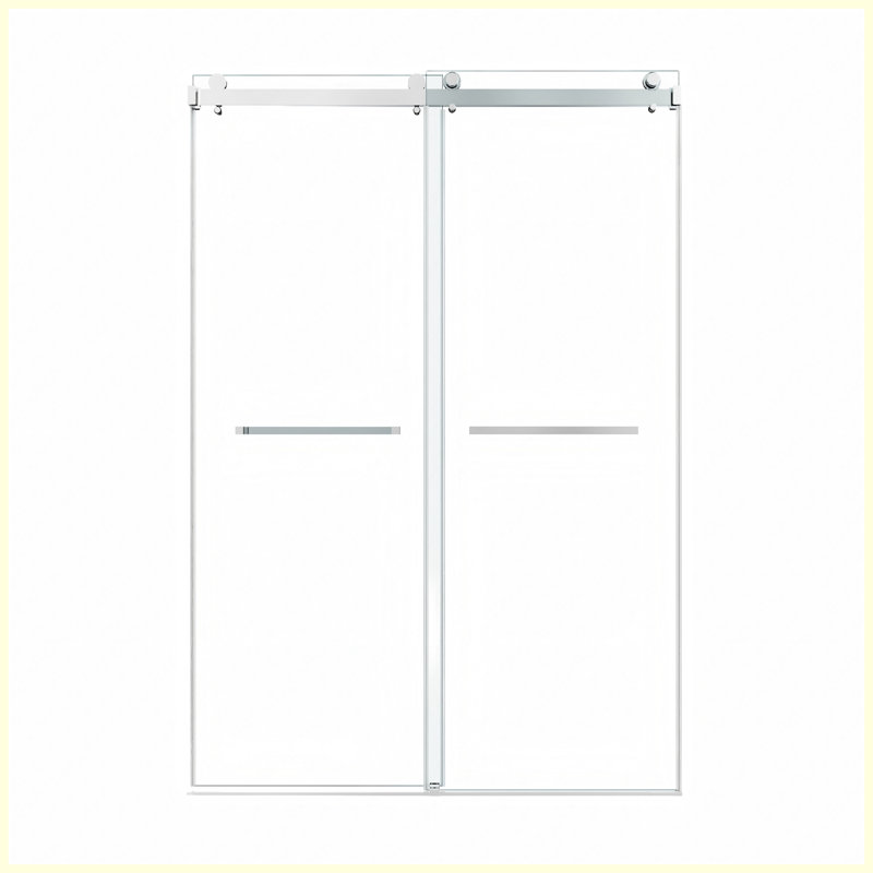 Porte de douche coulissante double sans cadre 66 po x 66 po, porte de douche double, verre trempé de 3/8 po (10 mm), acier inoxydable, chrome
