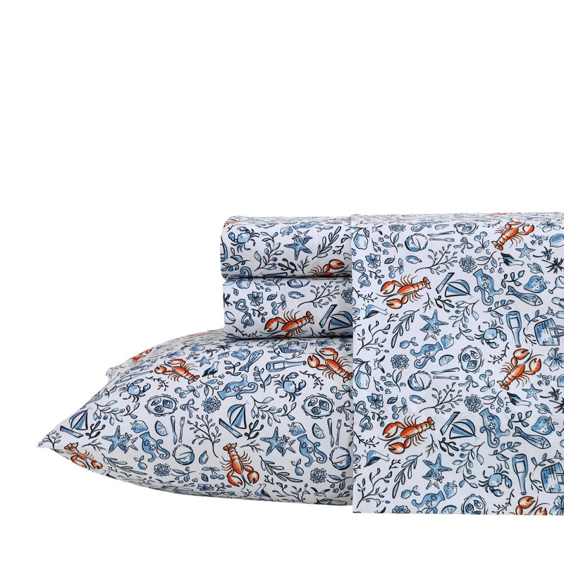 Nautica Coastal Fun Blue Cooling Sheet Set, Queen Sheet Set with 2 Pillowcases, Coastal Fun Blue