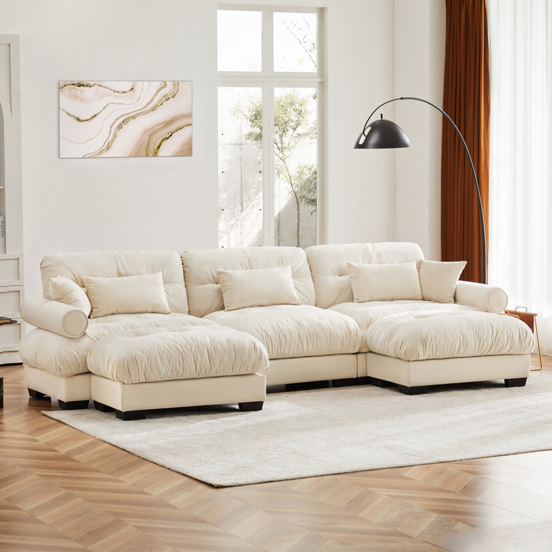 Canapé modulaire en U en forme de U avec deux repose-pieds mobiles, canapé d'angle moderne à 3 places avec coussins de taille, coussins décoratifs et accoudoirs Blostered, canapé convertible en forme de L pour le salon