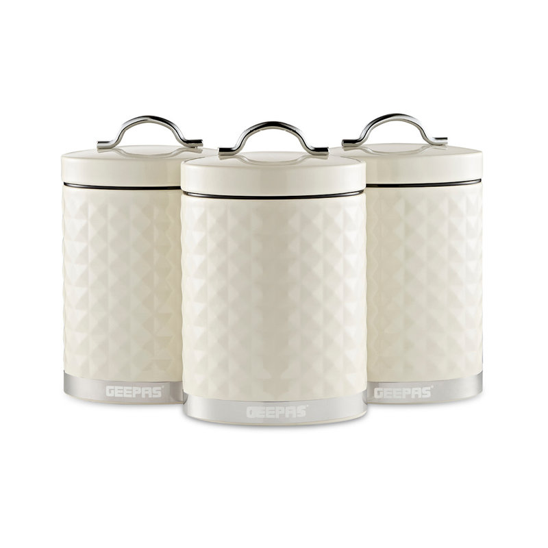 GEEPAS Argyle 3-Piece Tea Coffee Sugar Canisters Set | 1.3L Airtight Durable Carbon Steel Material Lids & Body | Kitchen Storage Canisters Keeps Contents Fresh Aromatic & Flavourful