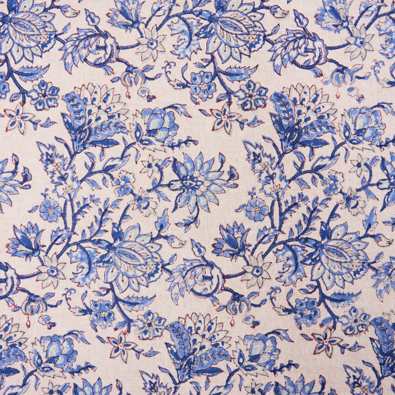 Linen and Cotton Blend Floral Tablecloth, 59 x 86 Rectangle, Beige, Blue