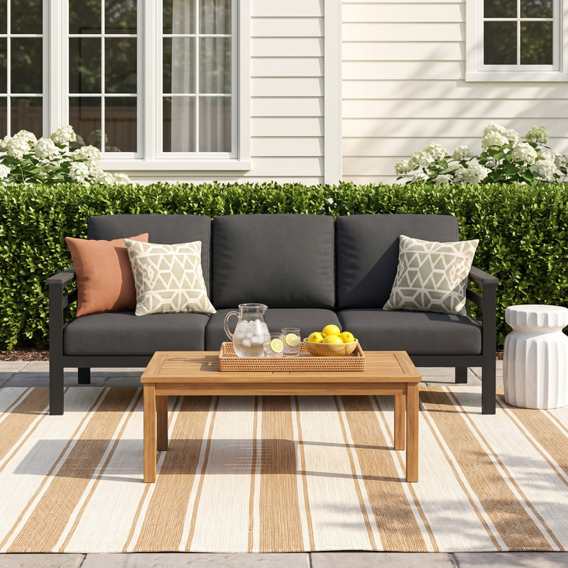 Townsend 80'' Wide Outdoor Patio Sofa with Sunbrella® Cushions, Canvas Black Sunbrella® Canvas, Gray