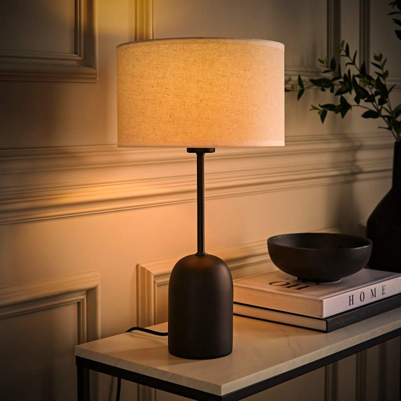 Derec Metal Table Lamp, Beige, Linen Blend