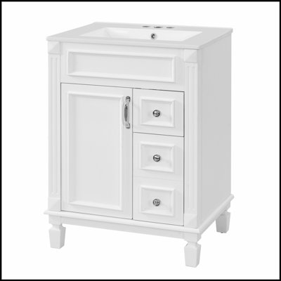 24-Inch Bathroom Vanity With Ceramic Sink, Compact Storage Cabinet, Modern Design With 2 Drawers And Adjustable Shelf