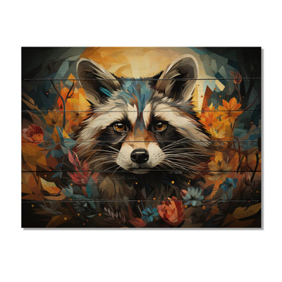 Curious Raccoon Collage II sur impression sur bois