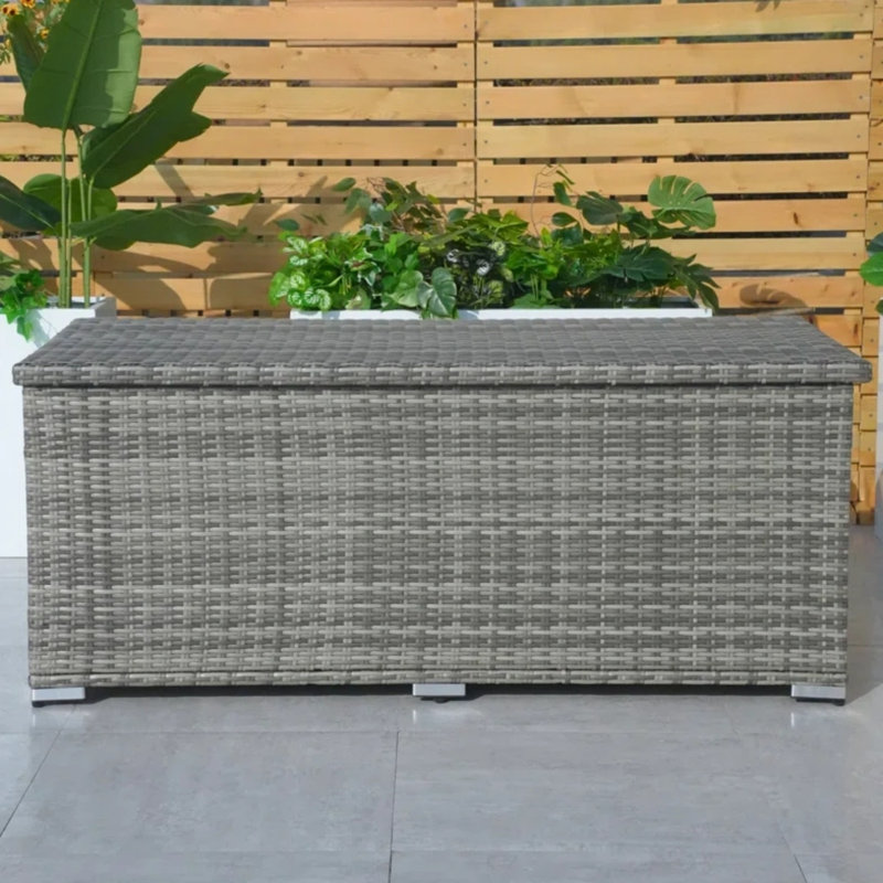 Moda Furnishings Water Resistant Metal Lockable Deck Box, 25.4" H x 61" W x 28.4" D, Gray