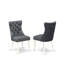 L'ensemble de salle à manger 5 pièces Mid-Century comprend une table avec un plateau en marbre veiné et 4 chaises en tissu de polyester gris platine, blanc lin-365539300-365539099