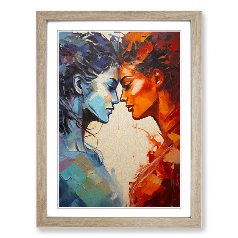 Two Women In Love Action - Single Picture Frame Print on Wood, Oak Framed, 64cm H x 46cm W