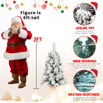 Arbre de Noël artificiel en pin et en PVC floqué, diamètre maximal, base en toile de jute en ciment, décoration de Noël enneigée pour la maison
