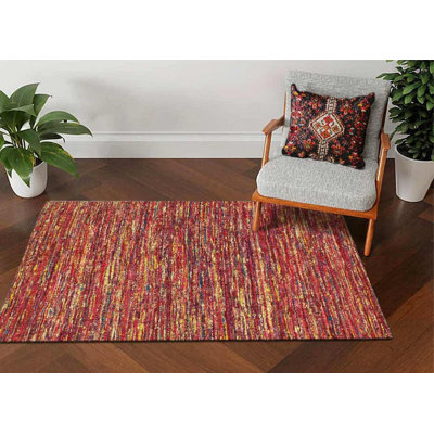Red Flat-weave Tufted Sari Silk 4'x 6'