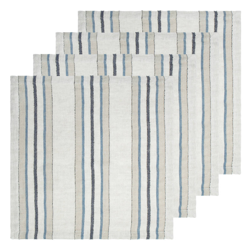 Linen Square Napkins, Natural/Blue