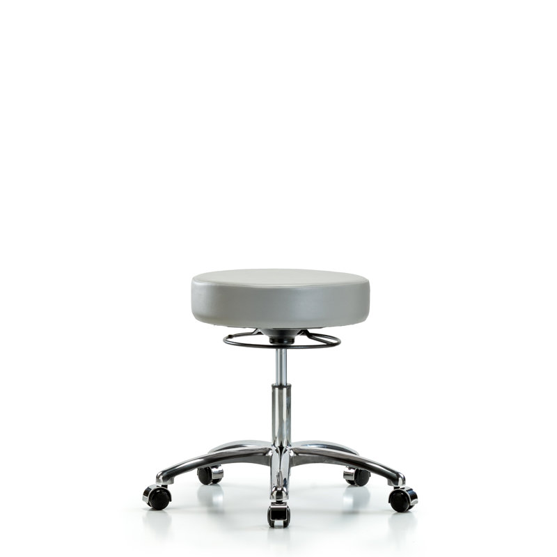 Tabouret de laboratoire réglable en hauteur Katelin, Roulettes chromées, Vinyle colombe