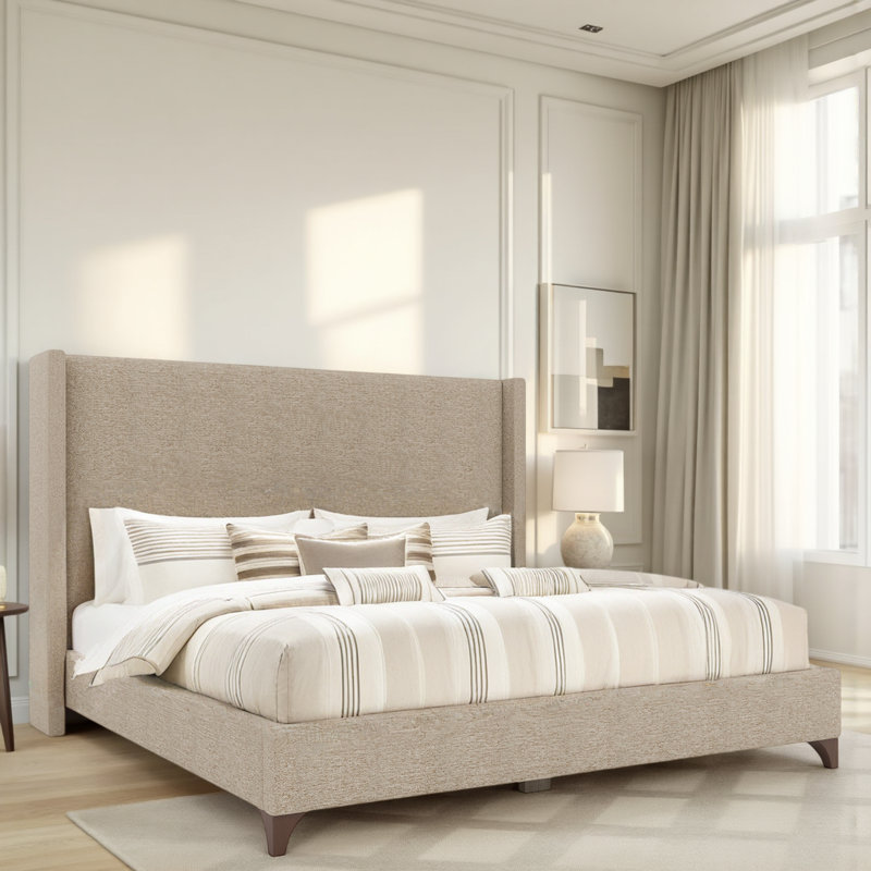 Lit tapissier Miliyah , Revolution® graine de lin, Grand lit