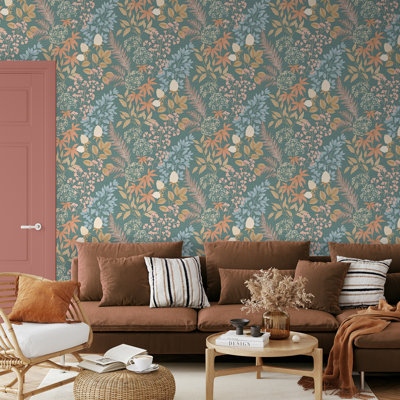 Gilded Bloom Blue Ground Wallpaper
