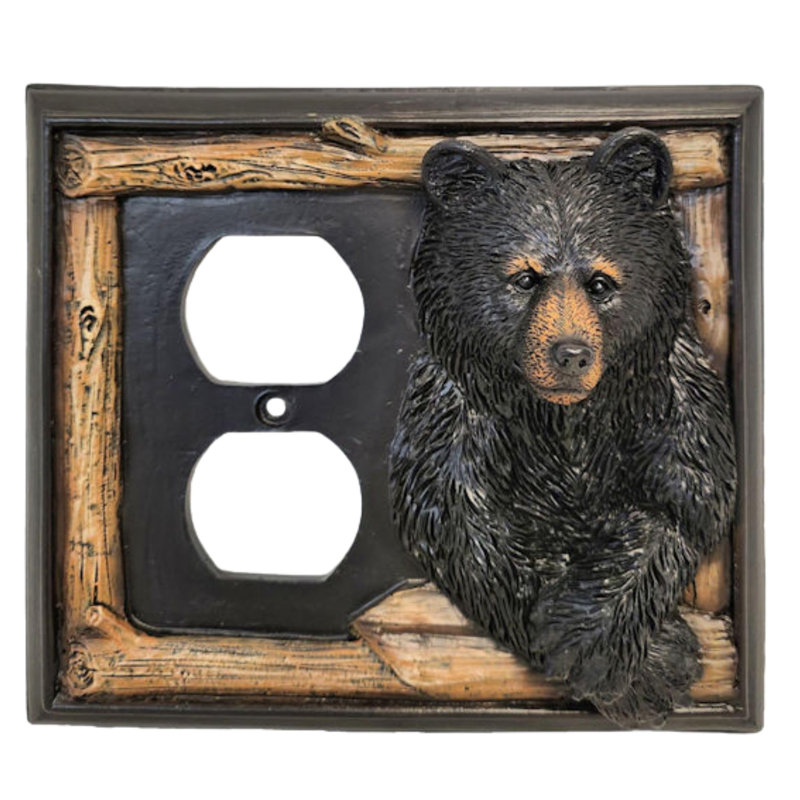Resin Rustic Wall Plate Cover Black Bear and Tree Branch Accents