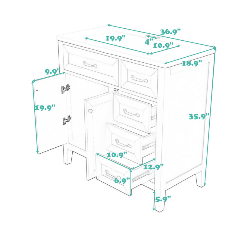 36" Bathroom Vanity with Sink Combo and Drawers, Green