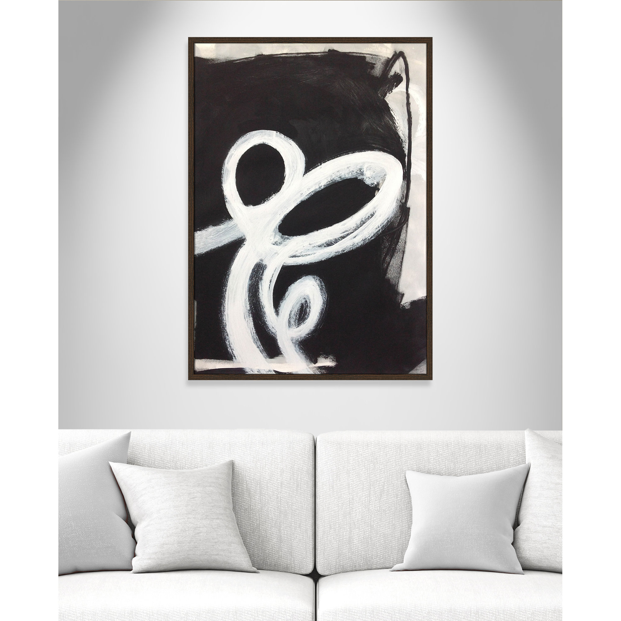 White Swirly Swirls 2, Walnut Slim Unmatted Picture Framed, 41.5" H x 29.5" W x 1.25" D