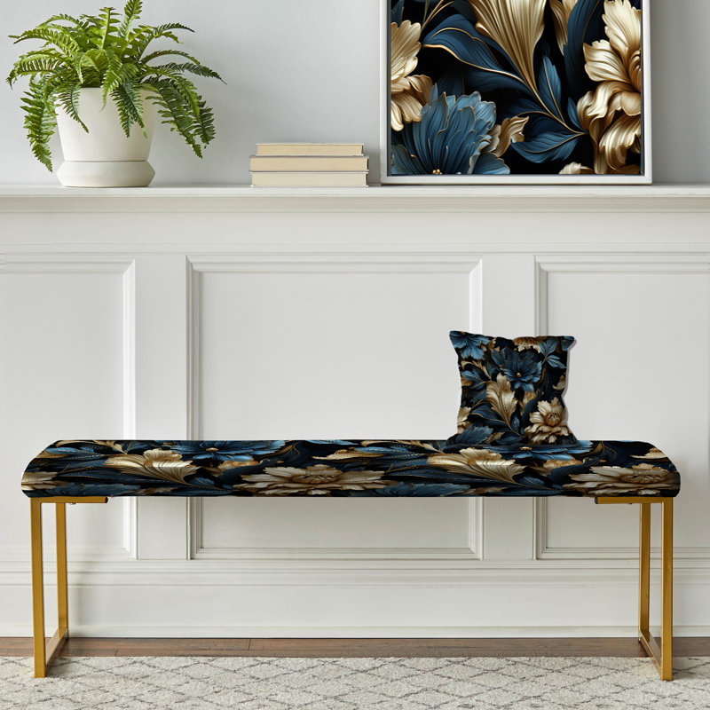 Banc floral rembourré or, Dark Blue And Golden Techno Damask Realm