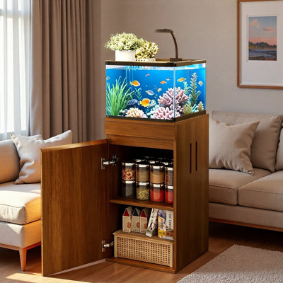 Fish Tank Stand With Storage Cabinet, Power Outlets And Height-adjustable Shelf