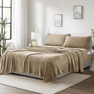 3 Piece Twin Sheet In Taupe Shade - 100% , Ultra Soft And Comfort Rich, Includes Flat, Fitted Sheets Pillowcase, Fits Up To 16" Mattresses, Machine Washable For A Cozy Sleep Environment, Brushed Both