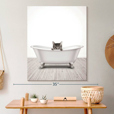 " Bathtub Animal Shy Cat " Print