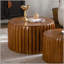 Ensemble de 2 tables basses rondes cannelées en bois de style Mid-Century